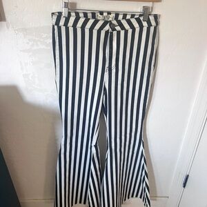 Black and White Striped Women Jeans